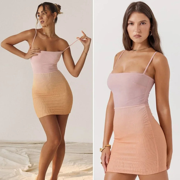 House of CB Deva Ombre Pink‎ Orange Mesh Corset Mini Dress Size L+/XL - Picture 11 of 11